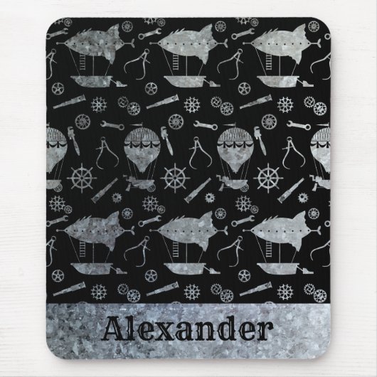 Steampunk Silver Zinc Airships Muismat (Voorkant)