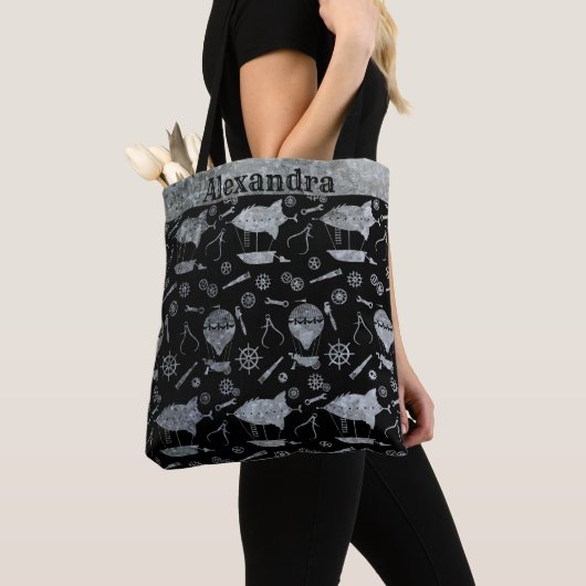 Steampunk Silver Zinc Airships Tote Bag (Dichtbij)