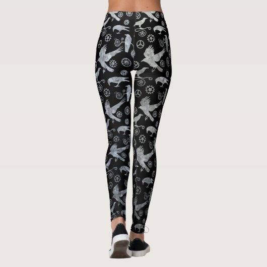 Steampunk Silver Zinc Crows en Gears Leggings (Achterkant)