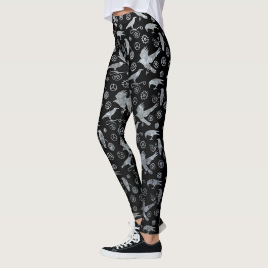 Steampunk Silver Zinc Crows en Gears Leggings (Links)