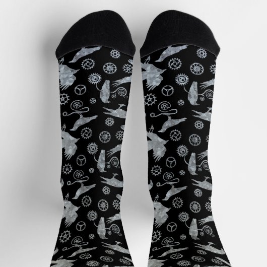 Steampunk Silver Zinc Crows en Gears Socks Sokken (Top)