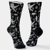 Steampunk Silver Zinc Crows en Gears Socks Sokken (Gebogen)