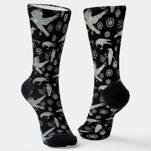 Steampunk Silver Zinc Crows en Gears Socks Sokken