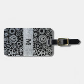 Steampunk Silver Zinc Gears Aangepast monogram Bagagelabel (Voorkant horizontaal)