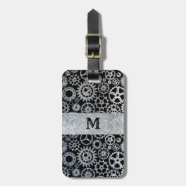 Steampunk Silver Zinc Gears Aangepast monogram Bagagelabel