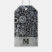 Steampunk Silver Zinc Gears Aangepast monogram Cadeaulabel (Voorkant)