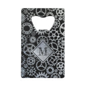 Steampunk Silver Zinc Gears Aangepast monogram Creditkaart Flessenopener (Voorkant)
