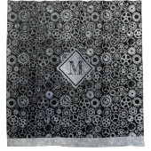 Steampunk Silver Zinc Gears Aangepast monogram Douchegordijn (Voorkant)