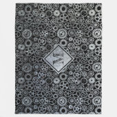 Steampunk Silver Zinc Gears Aangepast monogram II Fleece Deken (Voorkant)