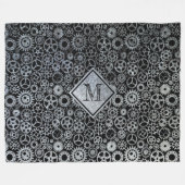 Steampunk Silver Zinc Gears Aangepast monogram II Fleece Deken (Voorkant (Horizontaal))