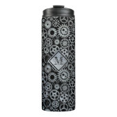 Steampunk Silver Zinc Gears Aangepast monogram Thermosbeker (Voorkant)