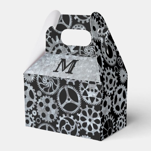 Steampunk Silver Zinc Gears Aangepaste monogram Ga Bedankdoosjes (Voorkant Zijde)