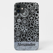 Steampunk Silver Zinc Gears Aangepaste naam Case-Mate iPhone Case (Achterkant)