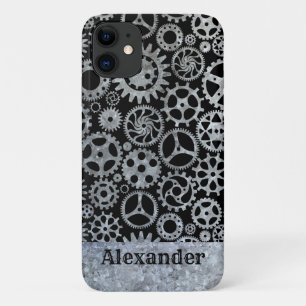 Steampunk Silver Zinc Gears Aangepaste naam Case-Mate iPhone Case