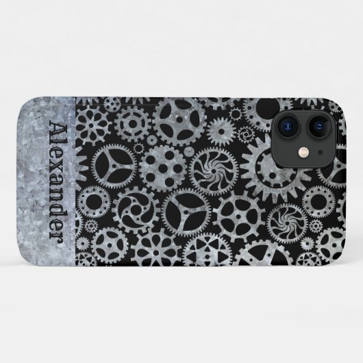 Steampunk Silver Zinc Gears Aangepaste naam Case-Mate iPhone Case (Achterkant (horizontaal))
