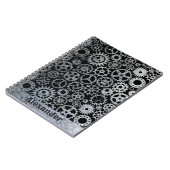 Steampunk Silver Zinc Gears Aangepaste naam Notitieboek (Linkerzijde)