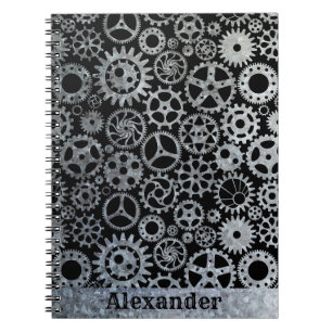 Steampunk Silver Zinc Gears Aangepaste naam Notitieboek
