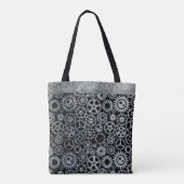 Steampunk Silver Zinc Gears Aangepaste naam Tote Bag (Achterkant)