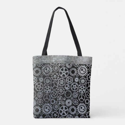 Steampunk Silver Zinc Gears Aangepaste naam Tote Bag (Achterkant)