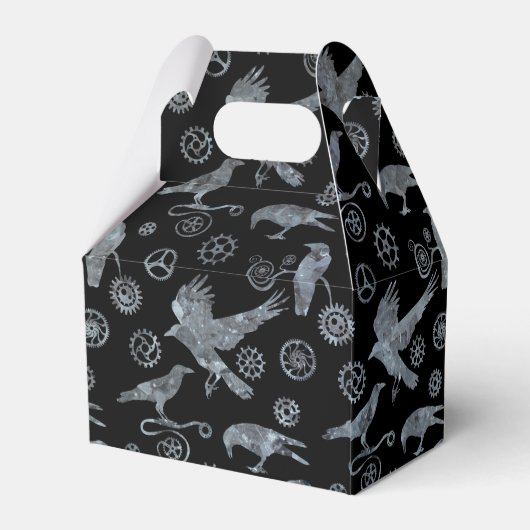 Steampunk Silver Zinc Gears & Crows Monogram Bedankdoosjes (Achterkant)