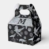 Steampunk Silver Zinc Gears & Crows Monogram Bedankdoosjes (Voorkant Zijde)