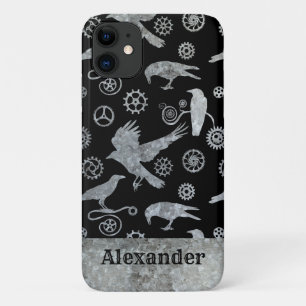 Steampunk Silver Zinc Gears en Crows Custom Name Case-Mate iPhone Case