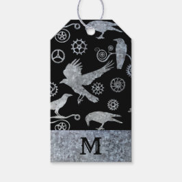 Steampunk Silver Zinc Gears en Crows Monogram Cadeaulabel