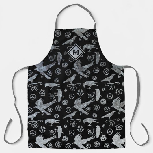 Steampunk Silver Zinc Gears en Crows Monogram Schort (Voorkant)