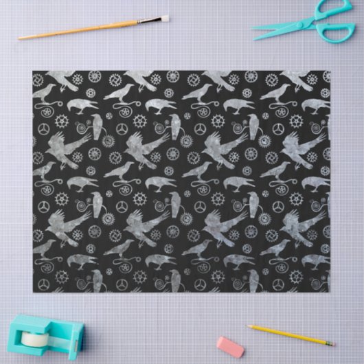 Steampunk Silver Zinc Gears en Crows Tissuepapier (Craft)