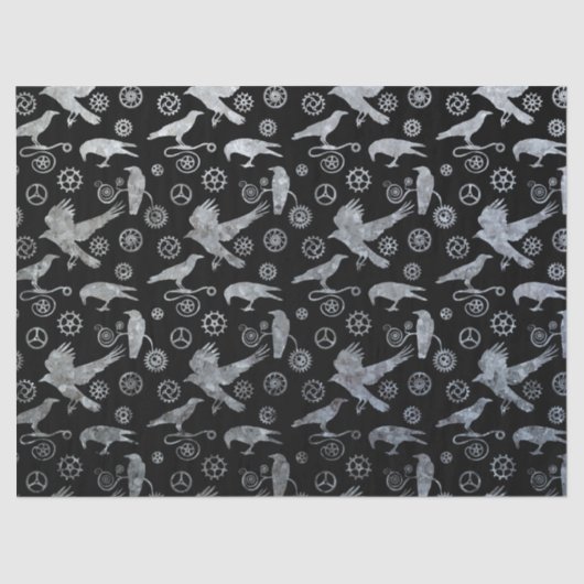 Steampunk Silver Zinc Gears en Crows Tissuepapier (Voorkant)