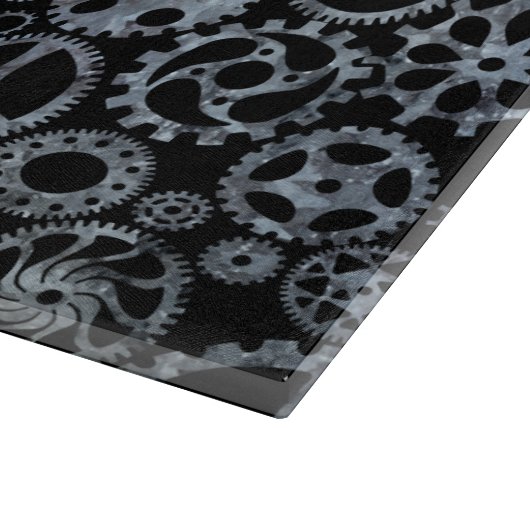 Steampunk Silver Zinc Gears Monogram Snijplank (Hoek)