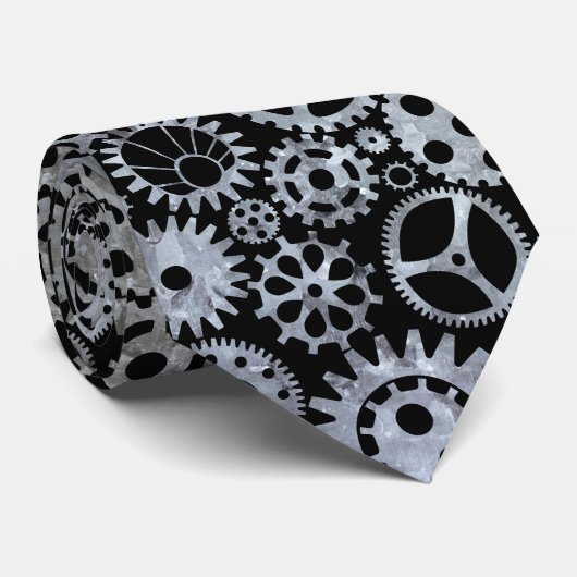 Steampunk Silver Zinc Gears Stropdas (Opgerold)
