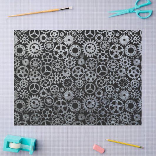 Steampunk Silver Zinc Gears Tissuepapier (Craft)