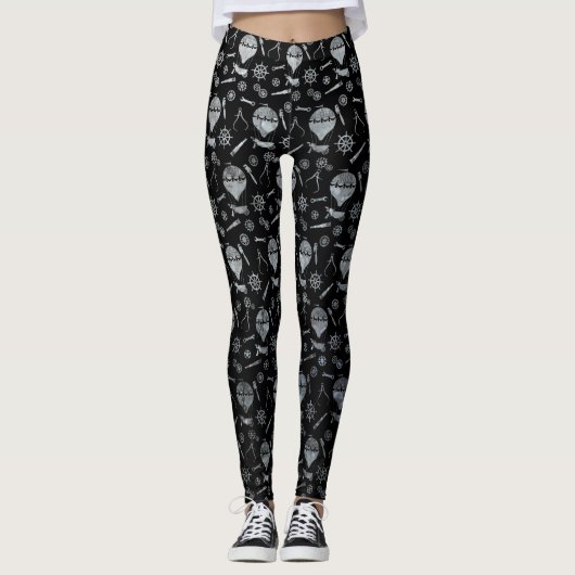 Steampunk Silver Zinc Hot Air-ballonnen Leggings (Voorkant)