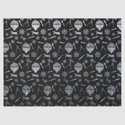 Steampunk Silver Zinc Hot Air-ballonnen Tissuepapier (Voorkant)