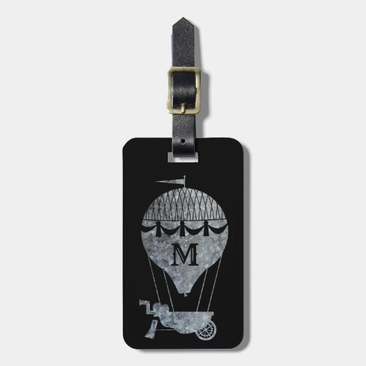 Steampunk Silver Zinc Hot Air Monogram Bagagelabel (Voorkant verticaal)