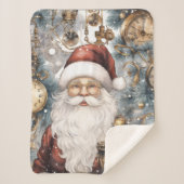 Steampunk Sinterklaas Klok Werk en Sneeuwbomen Sherpa Deken (Voorkant)