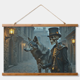 Steampunk Skeleton en Wolf Hangend Wandkleed