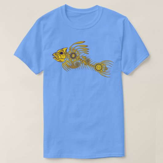 Steampunk skeletvis in goud t-shirt (Design voorkant)