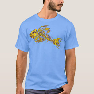 Steampunk skeletvis in goud t-shirt