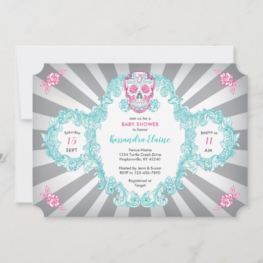 Steampunk Skull Burst Baby shower Uitnodiging (Voorkant)