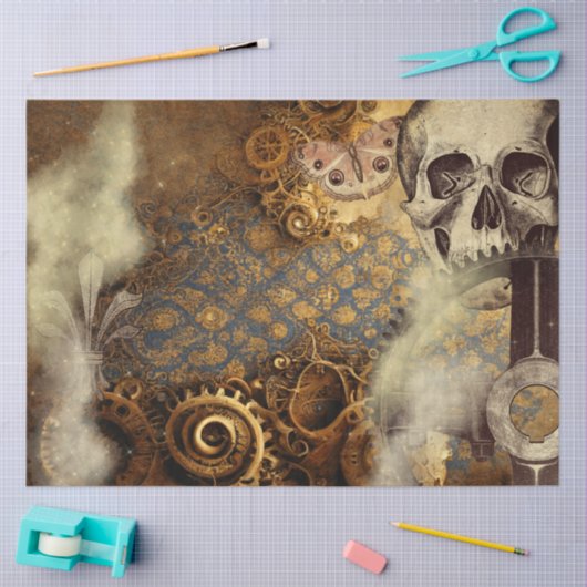 SteamPunk-Skull-Butterfly-Papier Mousseline Tissuepapier (Craft)