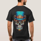 Steampunk Skull Day of the Dead Men's Black T-shirt (Achterkant)