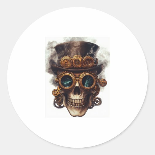 Steampunk Skull Engine Ronde Sticker (Voorkant)