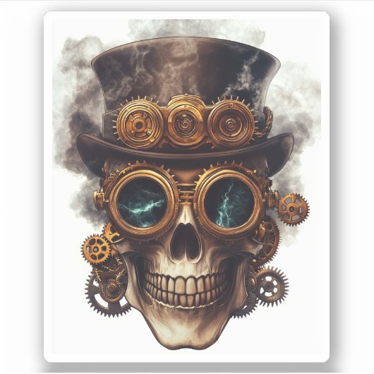 Steampunk Skull Engine Sticker (Voorkant)