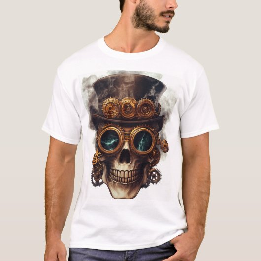 Steampunk Skull Engine T-shirt (Voorkant)
