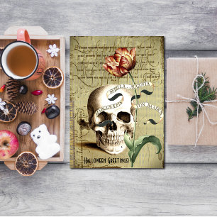 Steampunk Skull Floral die Halloween schrijft Briefkaart