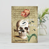 Steampunk Skull Floral die Halloween schrijft Kaart (Staand voorkant)