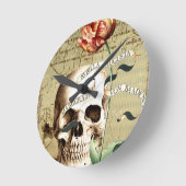 Steampunk Skull Floral die Halloween schrijft Ronde Klok (Hoek)