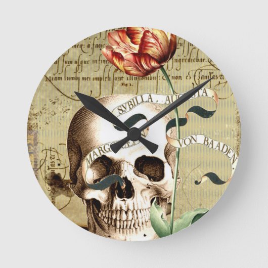 Steampunk Skull Floral die Halloween schrijft Ronde Klok (Voorkant)